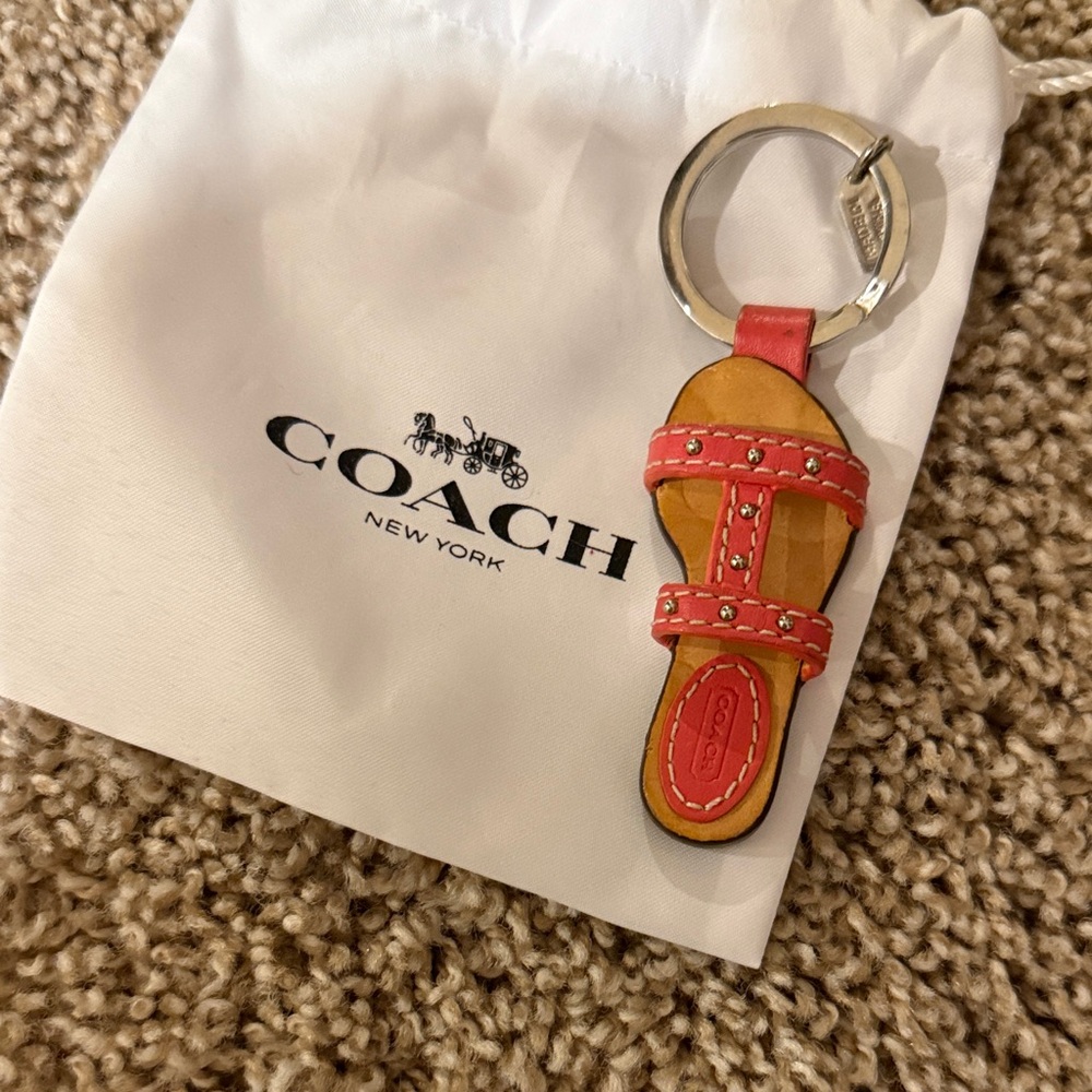 Authentic 🩴Coach Red & Tan Studded Sandal Keyring! So cute!